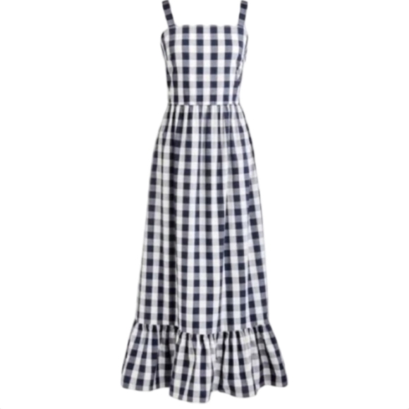 J. Crew Navy Gingham Maxi Dress XS Sundress Smocked Back - Picture 3 of 15